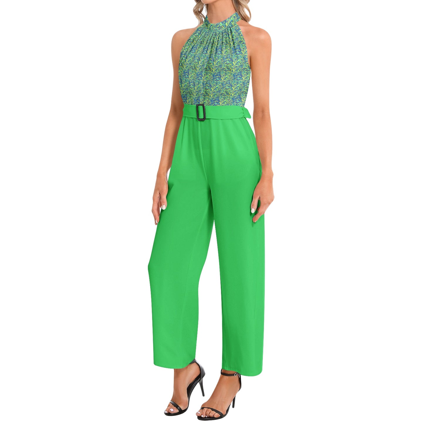DNYIncHalter Neck Buckle Belted Jumpsuit
