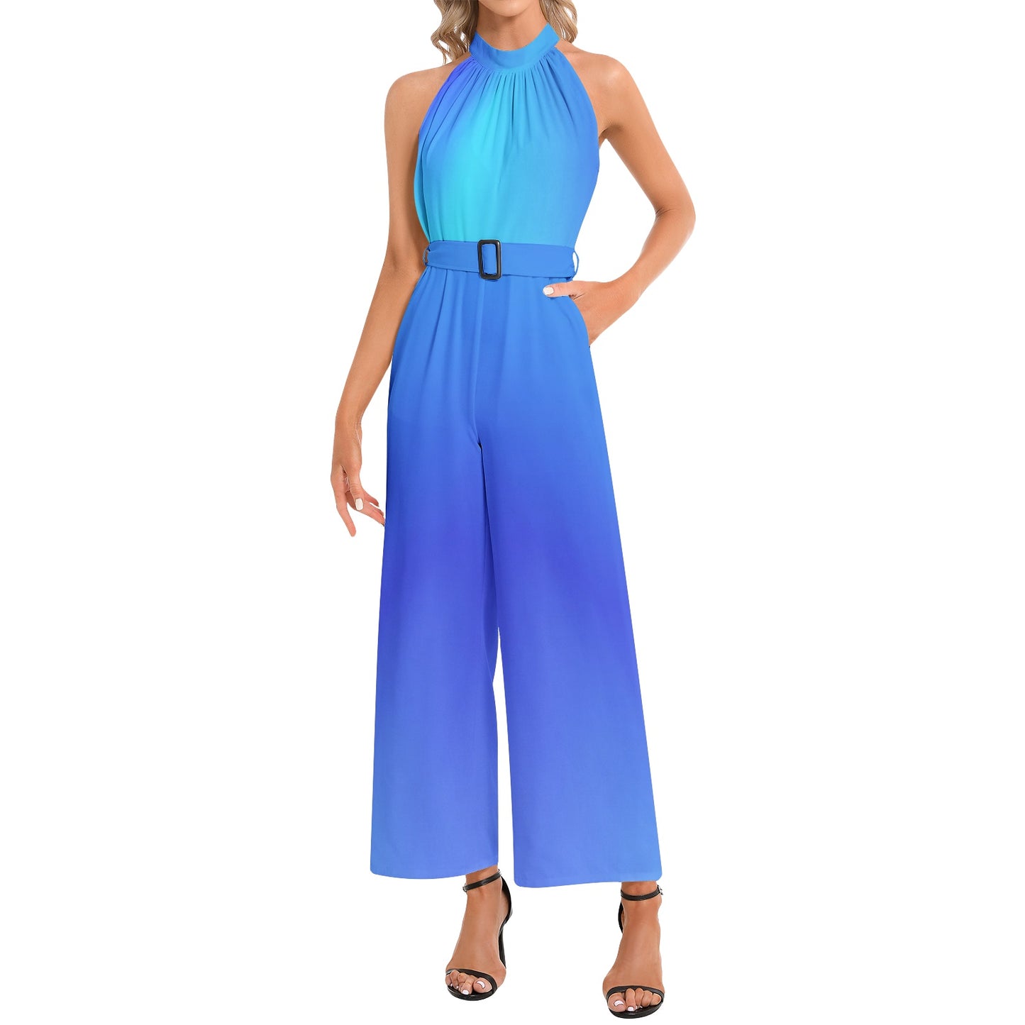 DNYInc Halter Neck Buckle Belted Jumpsuit