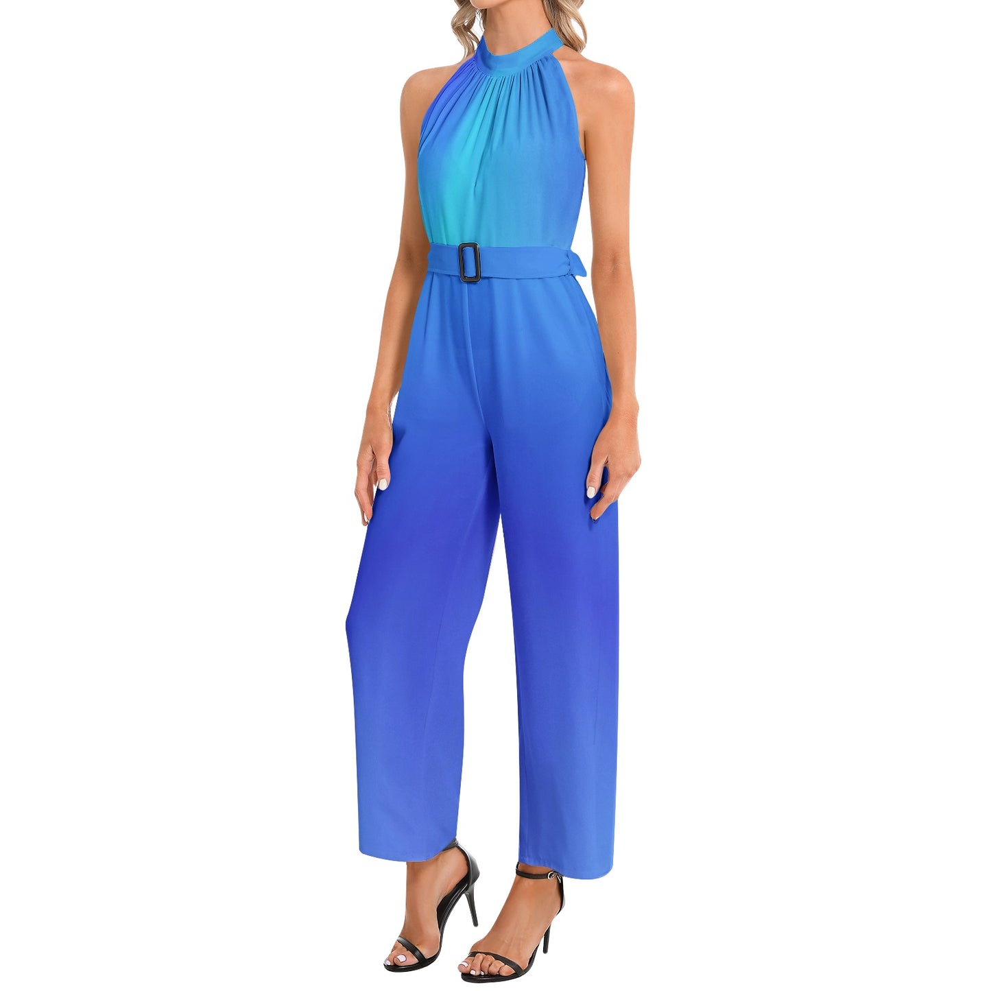 DNYInc Halter Neck Buckle Belted Jumpsuit