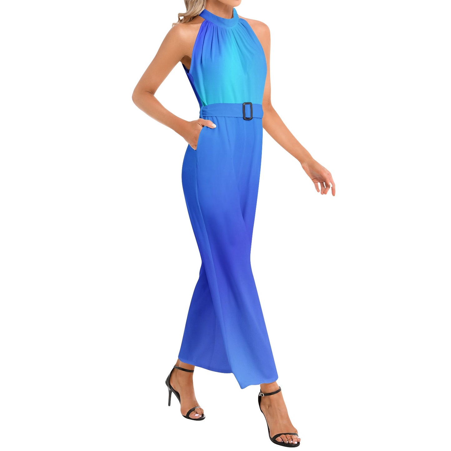 DNYInc Halter Neck Buckle Belted Jumpsuit