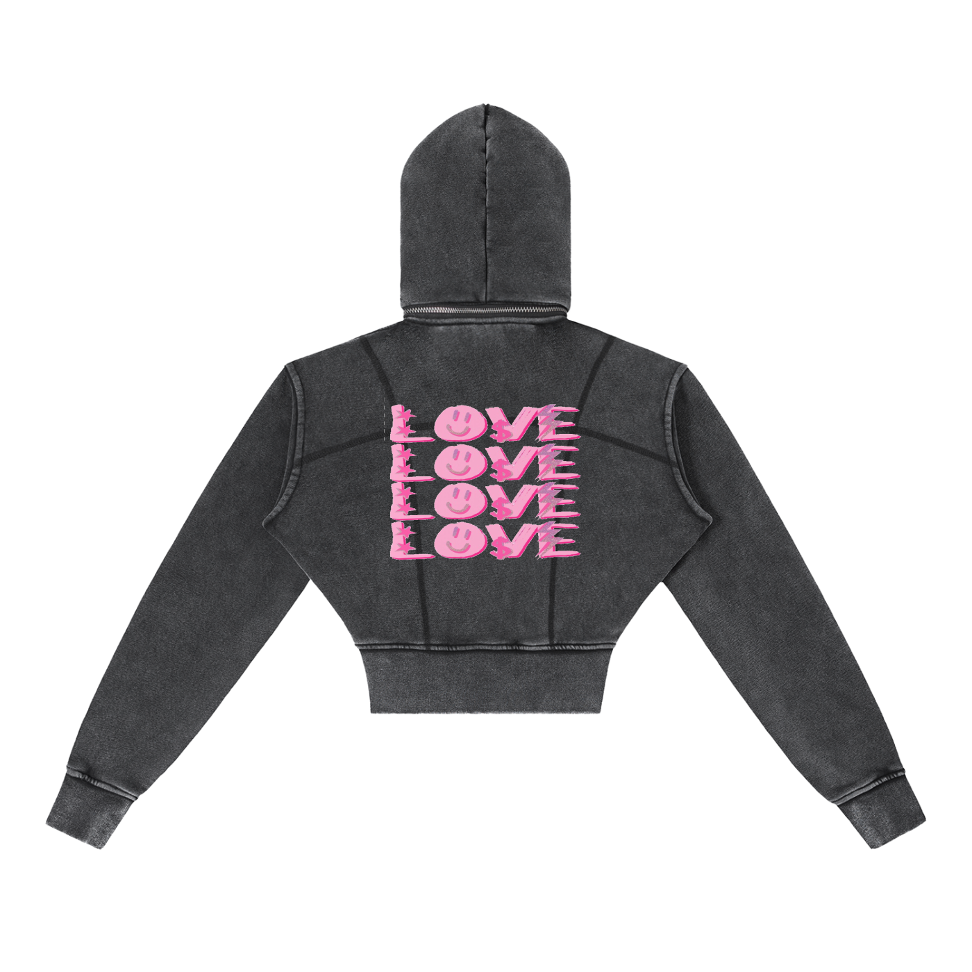 Smile Love Washed Cropped Fleece Hoodie