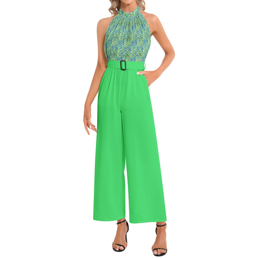 DNYIncHalter Neck Buckle Belted Jumpsuit