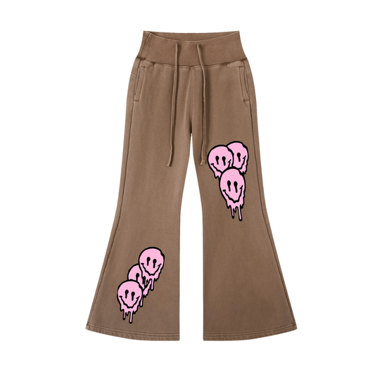 Smile Love Washed Flared Fleece Pants