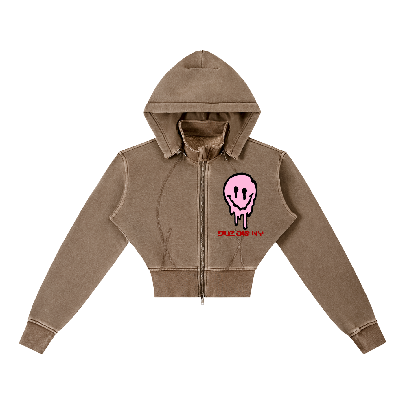 Smile Love Washed Cropped Fleece Hoodie