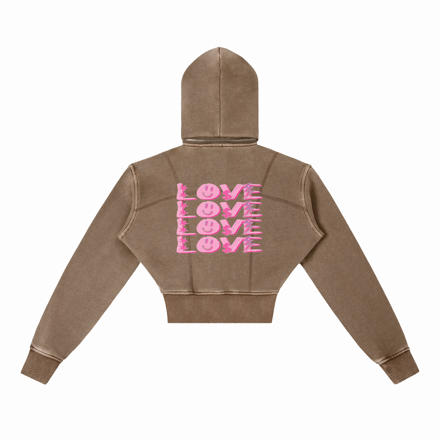 Smile Love Washed Cropped Fleece Hoodie