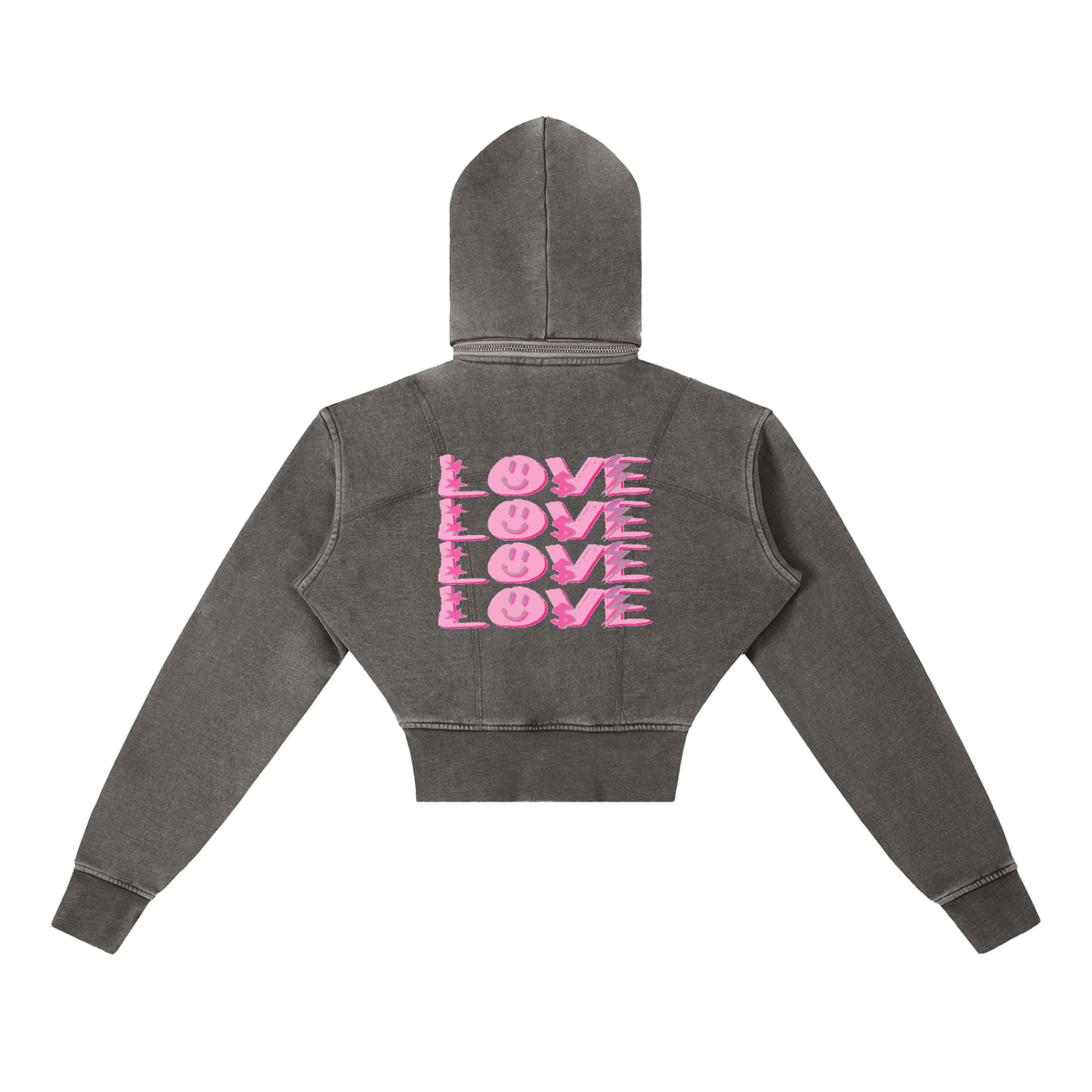 Smile Love Washed Cropped Fleece Hoodie