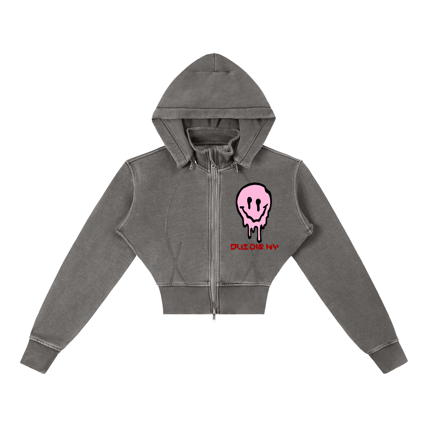 Smile Love Washed Cropped Fleece Hoodie