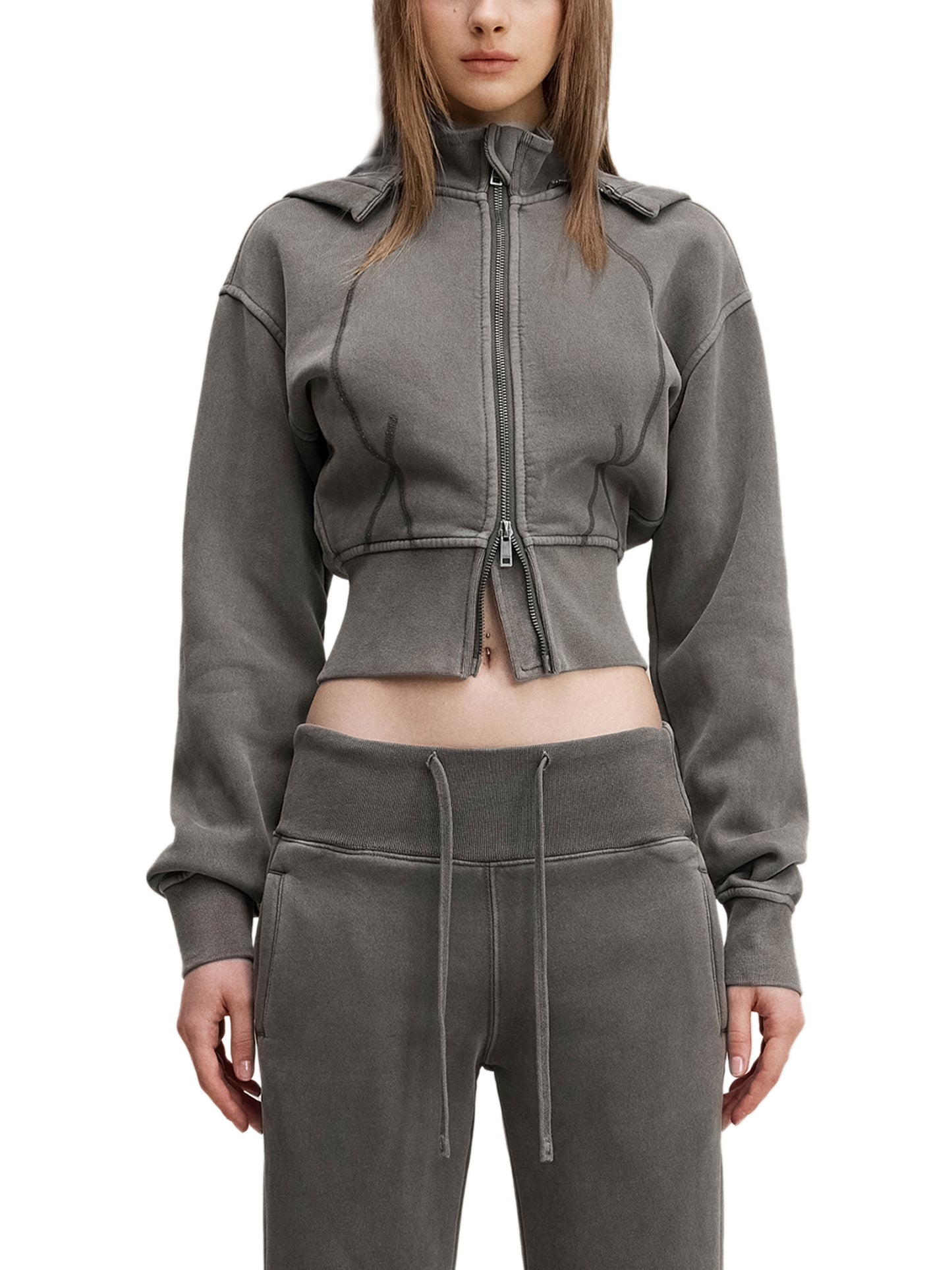 Smile Love Washed Cropped Fleece Hoodie