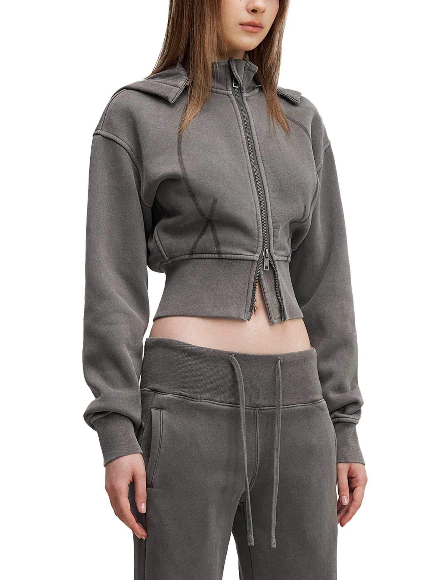 Smile Love Washed Cropped Fleece Hoodie